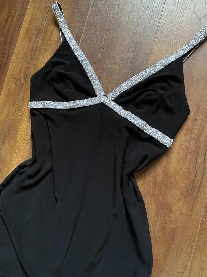 Black stretch Dave & Johnny evening dress uk 12