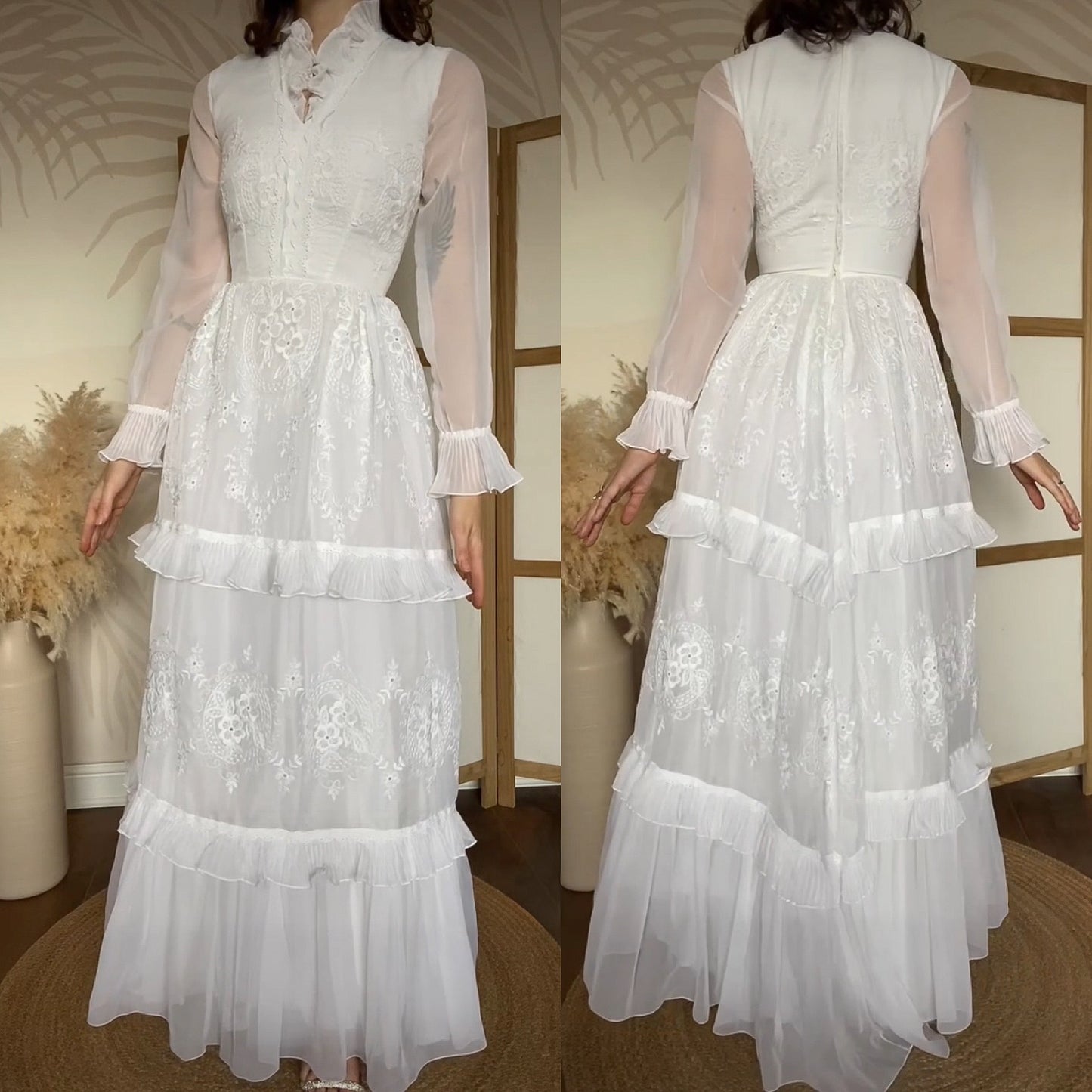 Beautiful white embroidered long sleeve wedding dress uk 6-8