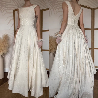 Ivory floral jacquard fit & flare wedding dress uk 10