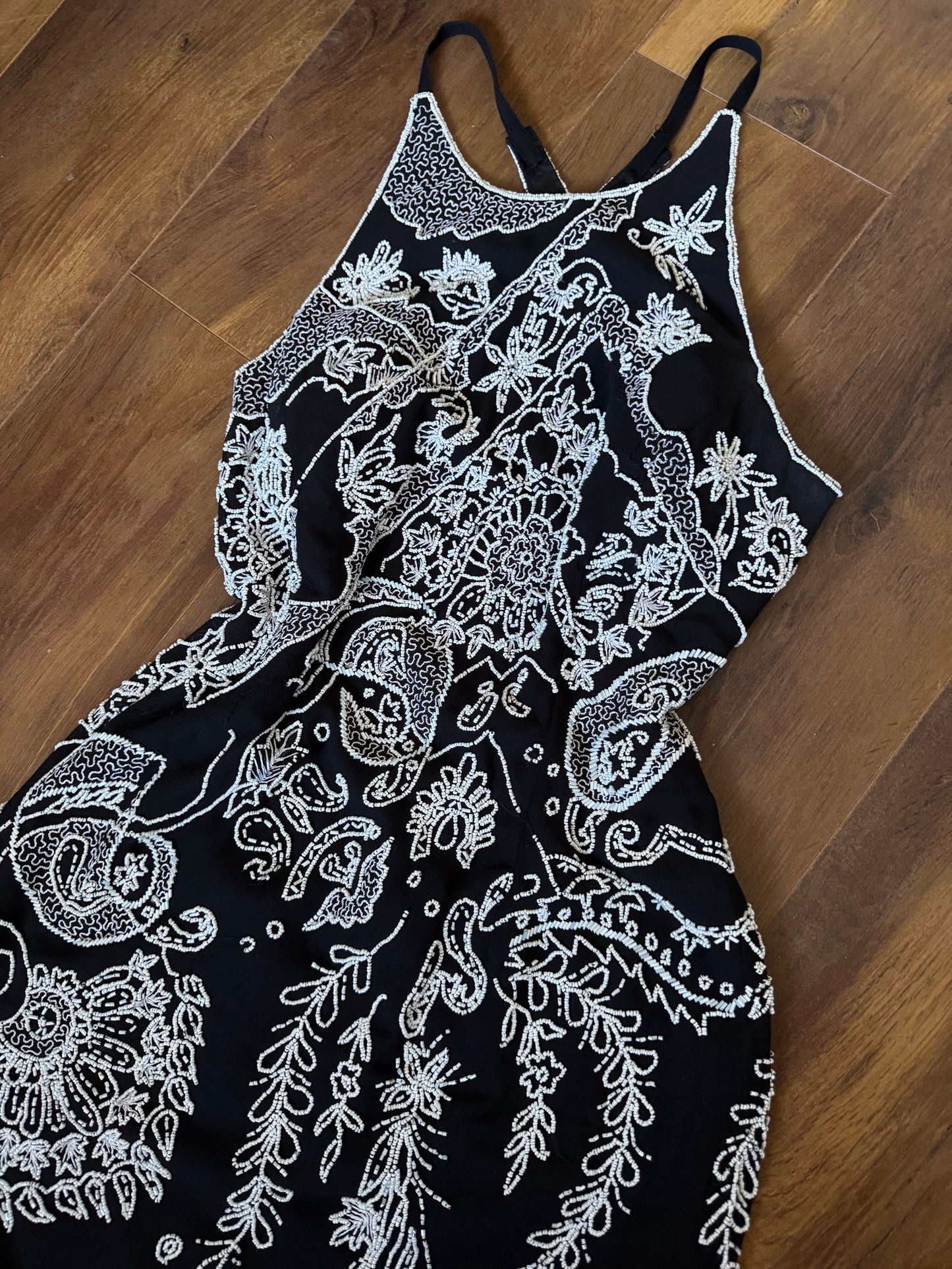 Black & white beaded evening dress uk 14