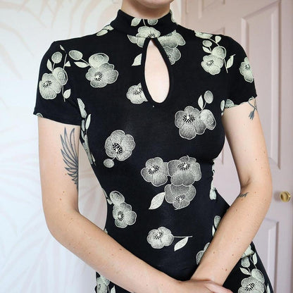 Black stretch high neck short sleeve dress UK 10