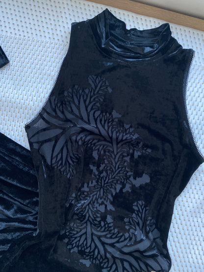 Velvet stretch bodycon high neck evening dress UK 8-10