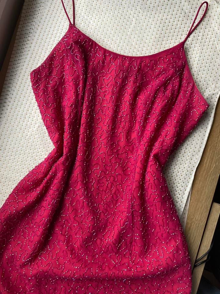 Fuchsia pink Marina beaded evening dress UK 12-14