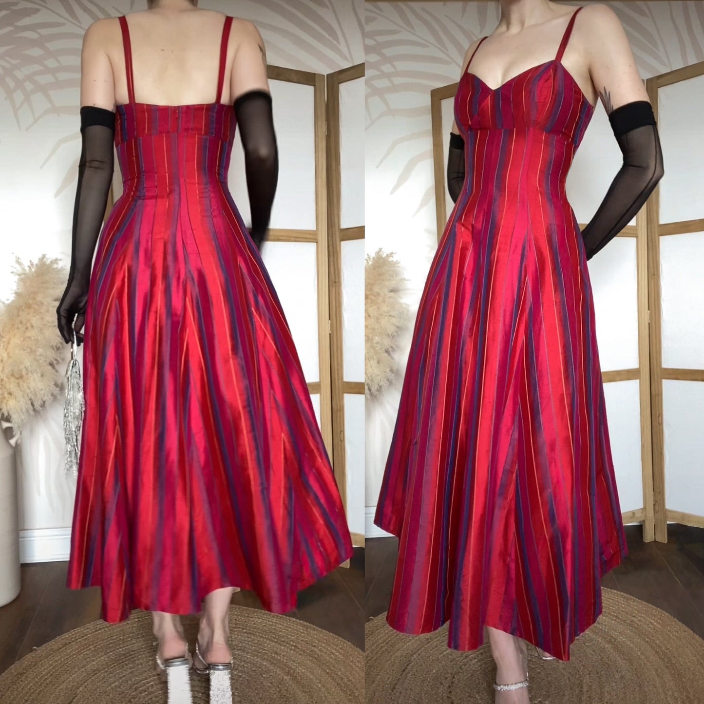 Monsoon Twilight 100% raw silk a-line evening dress uk 12