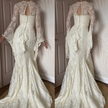 Ian Stuart ivory lace long sleeve wedding dress UK 10