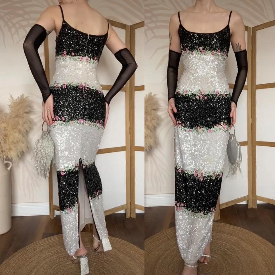 Gia Scala silk black & white sequin evening dress UK 12