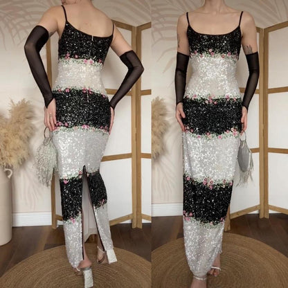 Gia Scala silk black & white sequin evening dress UK 12