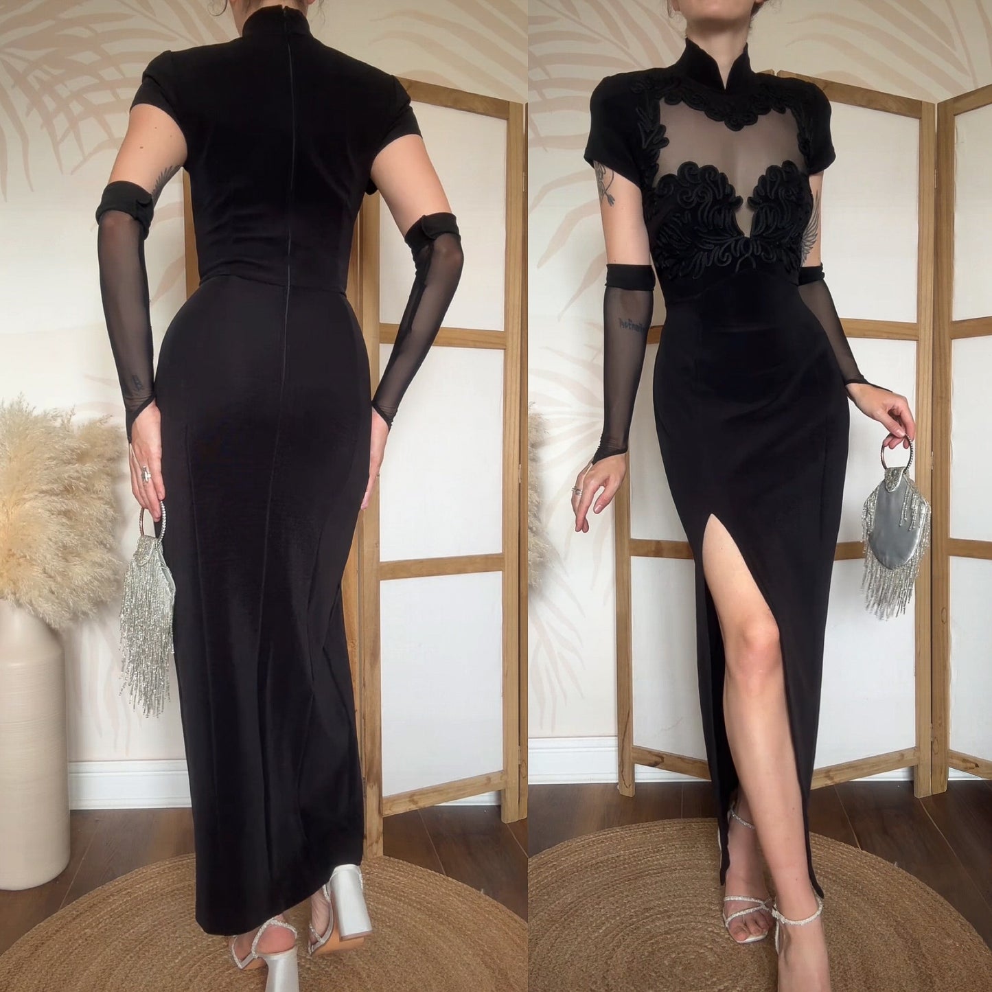 Tadashi 90s black stretch evening dress uk 12