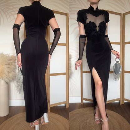 Tadashi 90s black stretch evening dress uk 12