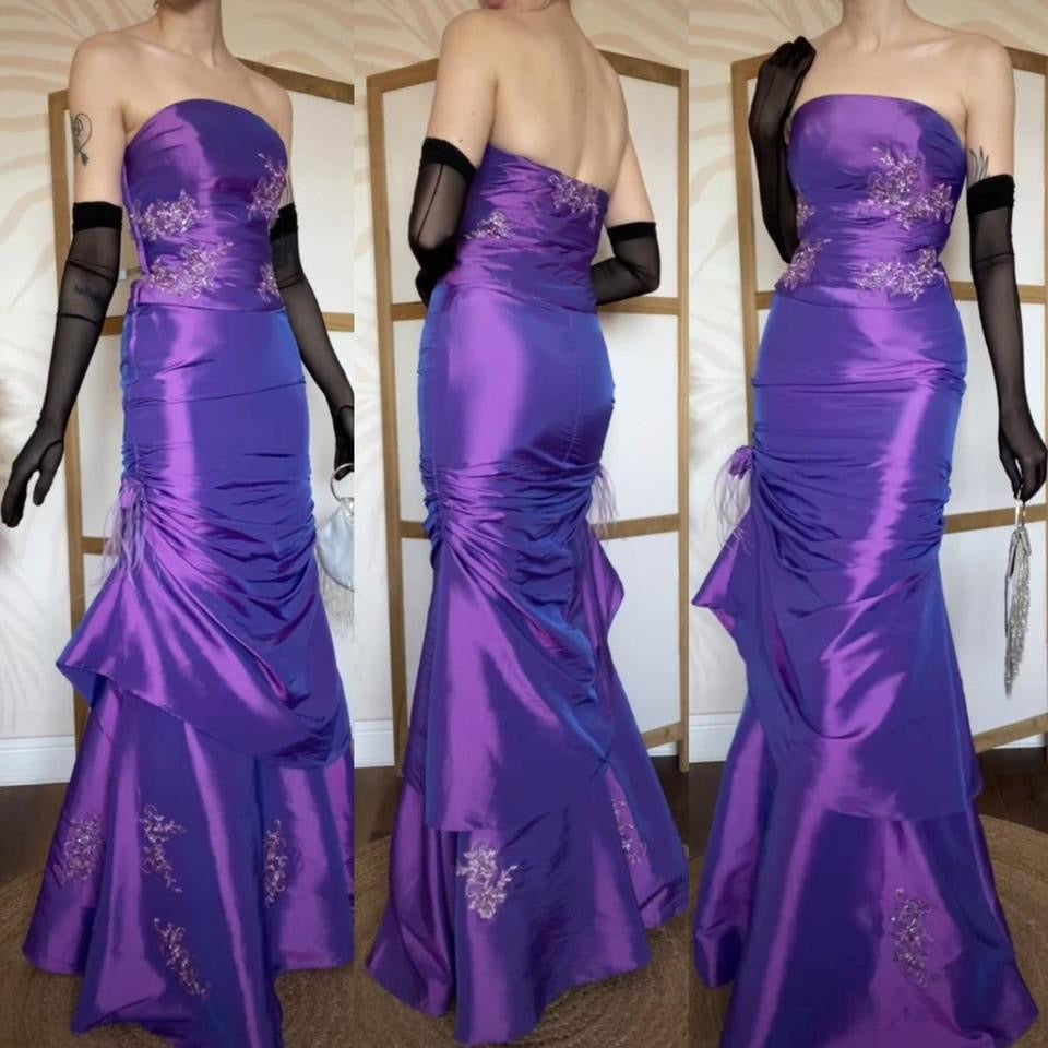 Hilary Morgan purple strapless taffeta prom dress uk 10-12
