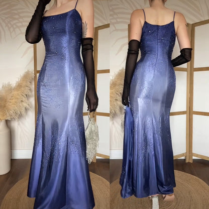 Navy ombré satin beaded evening dress uk 10-12