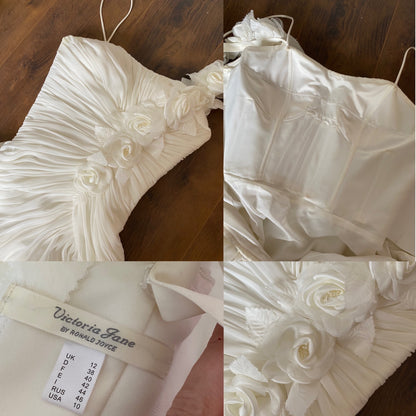 White gathered one shoulder wedding gown UK 10