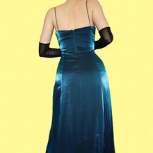 Load image into Gallery viewer, Silky blue Debut beaded a line dress UK 10
