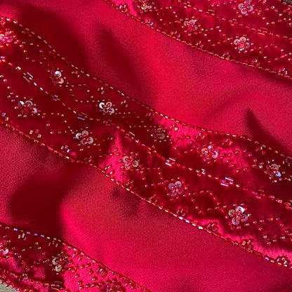 Red Vintage John Charles Beaded Sheer Back Evening Dress UK 14