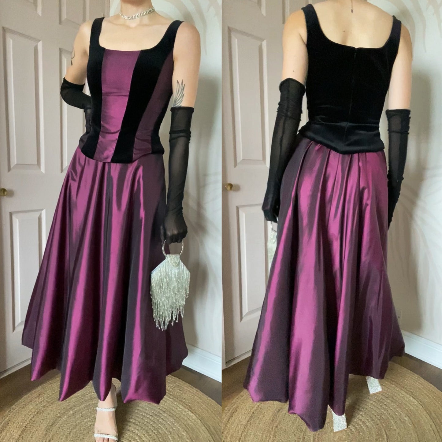 Frank Usher purple iridescent 2 piece top & skirt UK 8-10