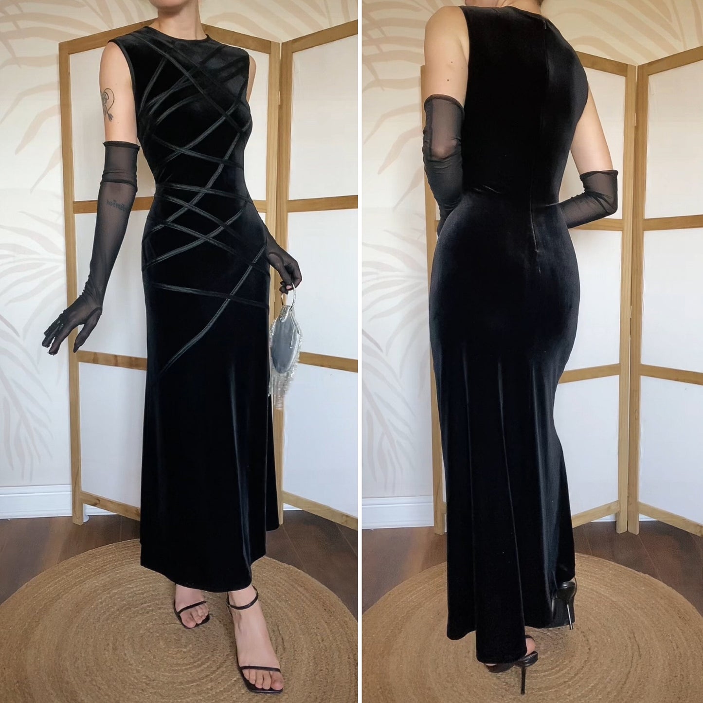 Simon Ellis black velvet stretch evening dress uk 14