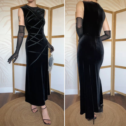 Simon Ellis black velvet stretch evening dress uk 14
