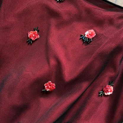 Papell Boutique red stretch floral evening dress uk 12-14