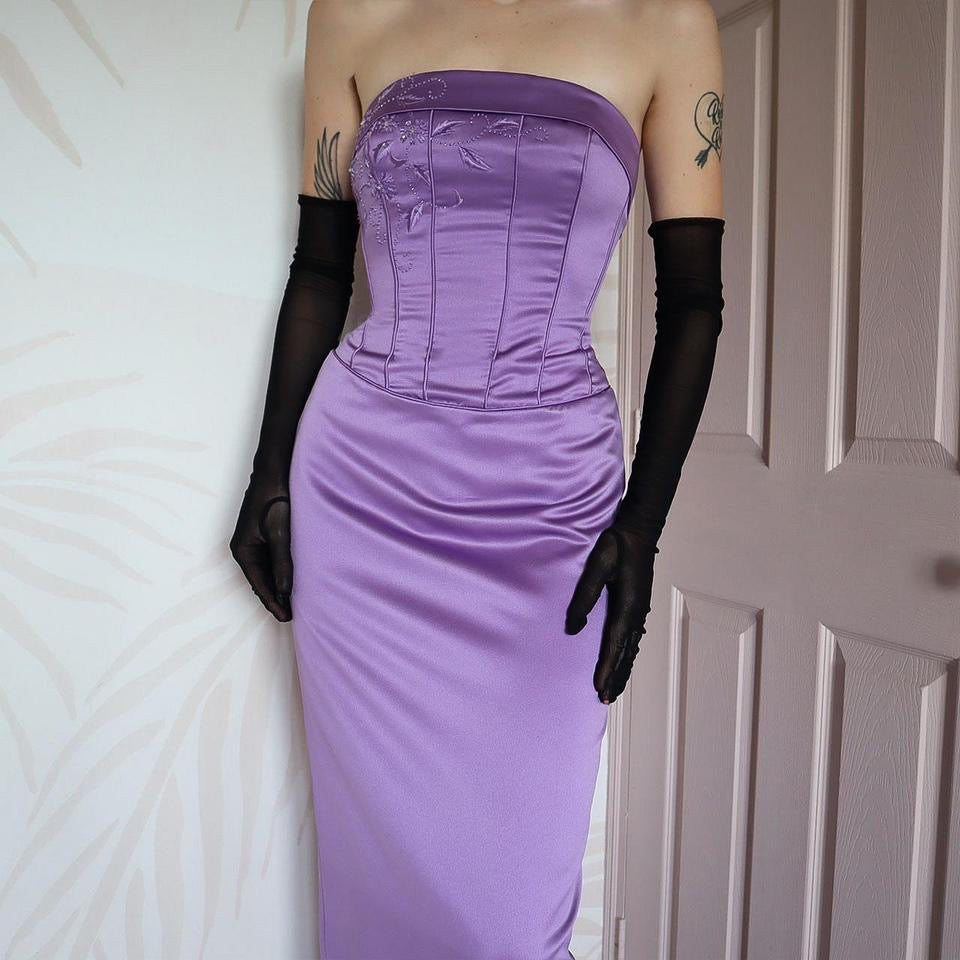 Hilary Morgan Vintage Purple Strapless Corset Gown UK 10-12