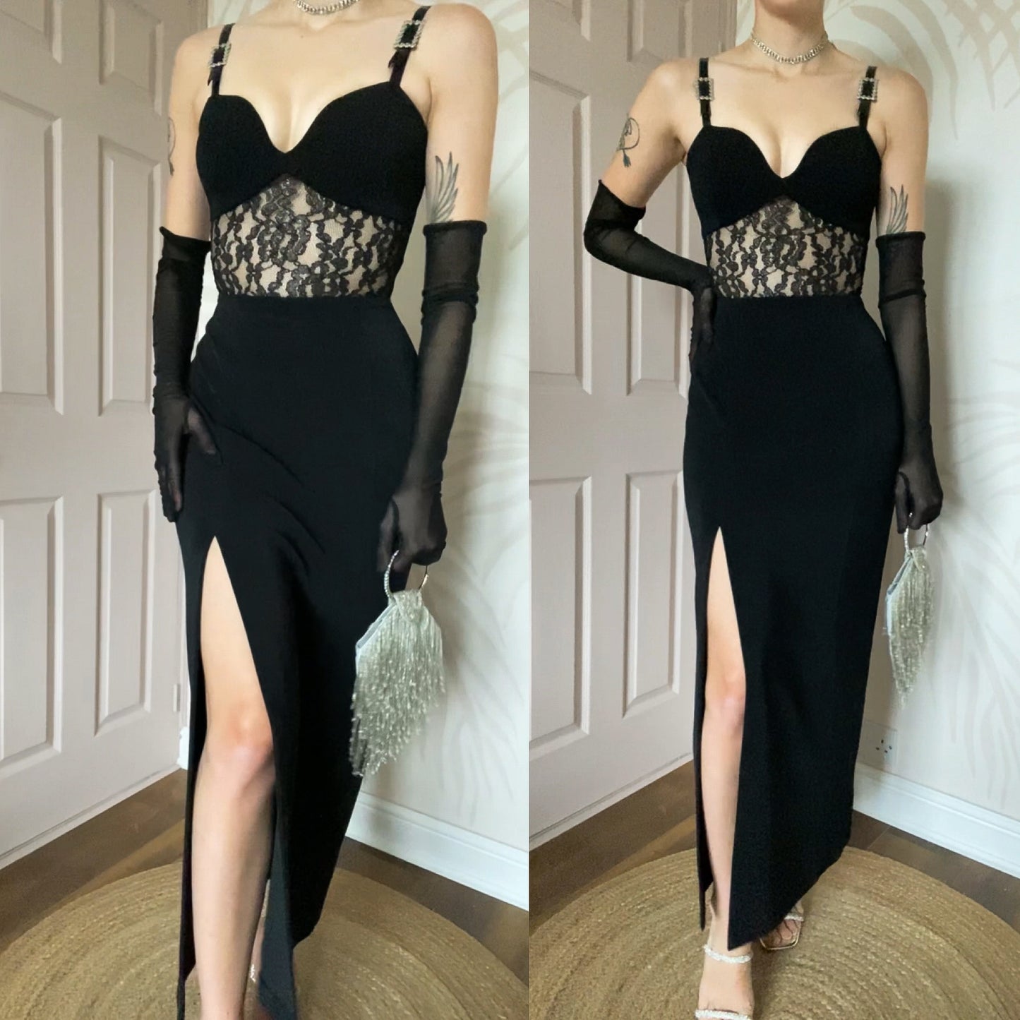 Bernshaw black lace evening dress UK 12