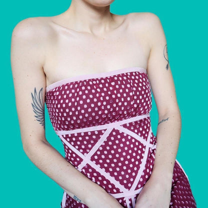 Silk blend strapless polka dot dress uk 12