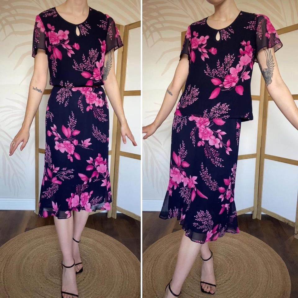 Jacques Vert navy floral 2 piece set UK 10