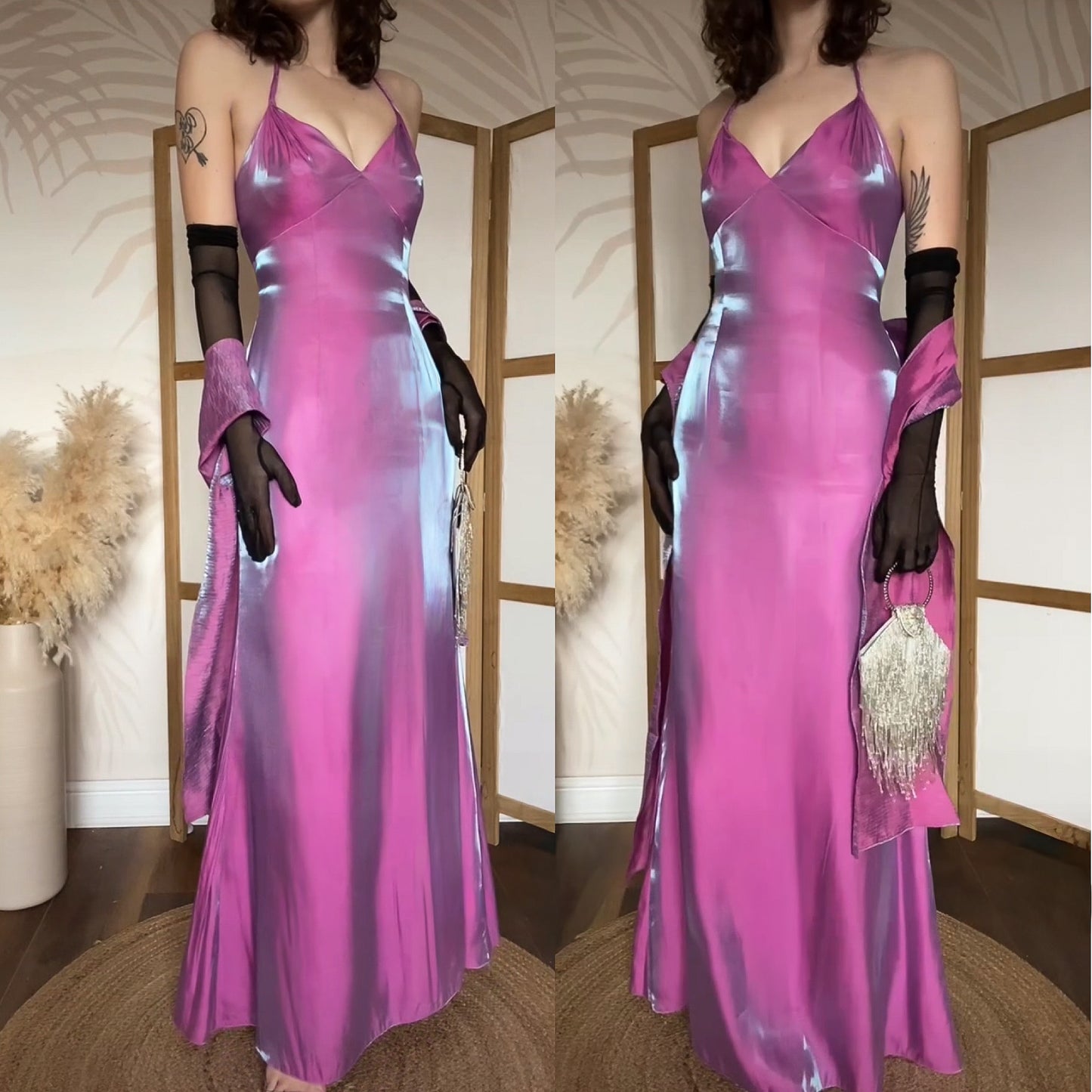 John Charles iridescent pink evening dress & shawl uk 12