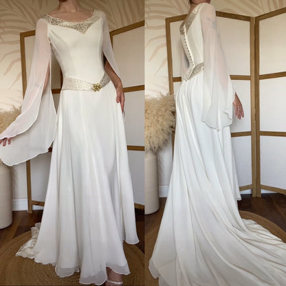 Ivory long sleeve medieval inspired wedding dress uk 10