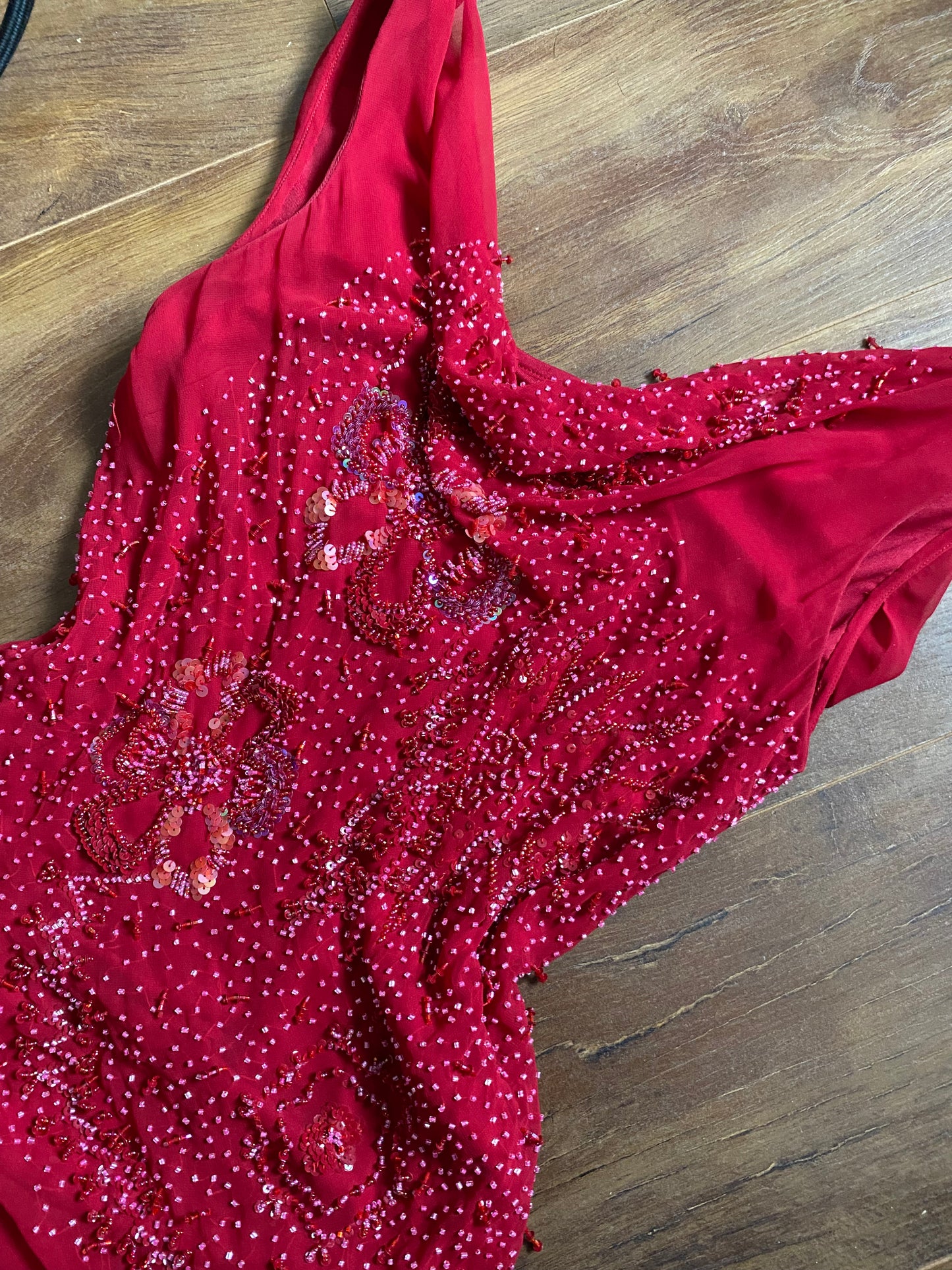 John Charles red beaded evening dress UK 12