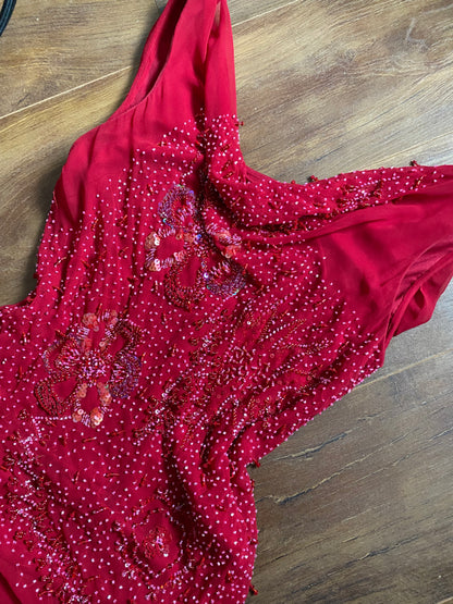 John Charles red beaded evening dress UK 12