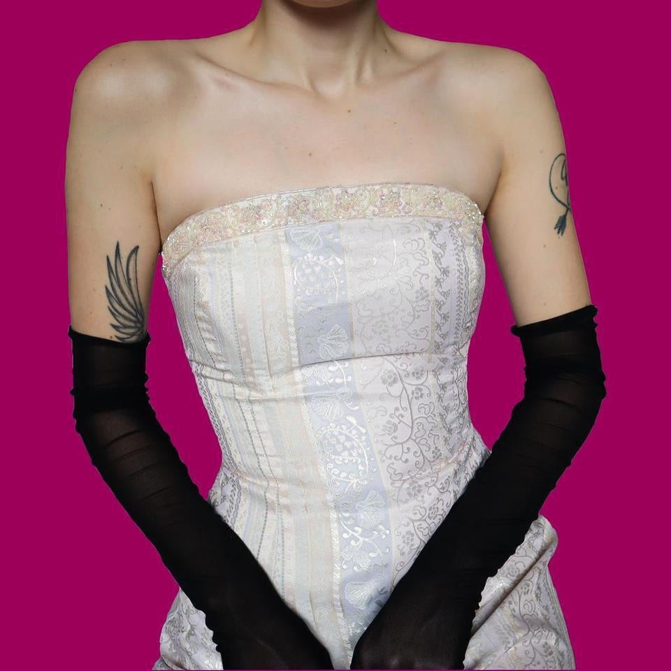 Cream Zum Zum strapless fishtail evening gown UK 8