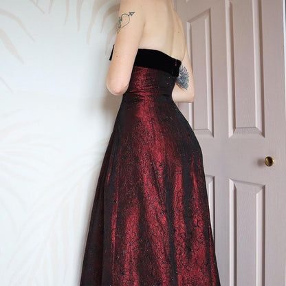 Glittery red Mosaic strapless evening gown & shawl UK 14