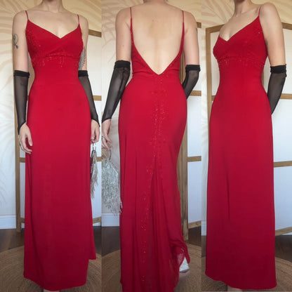 Flori red stretch beaded evening dress UK 14