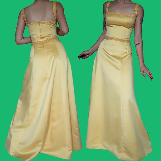 Hilary Morgan yellow a-line dress & shawl UK 16-18