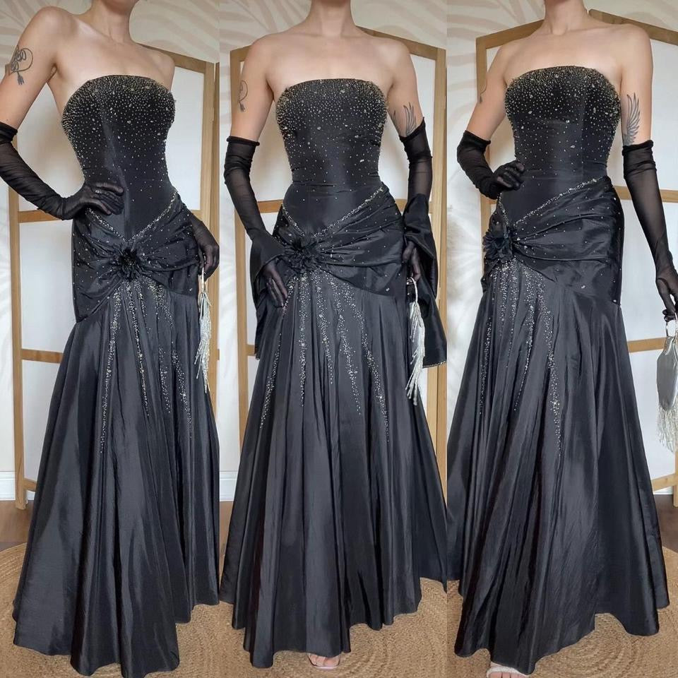 Black strapless beaded prom dress & shawl uk 12