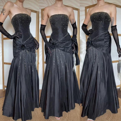 Black strapless beaded prom dress & shawl uk 12