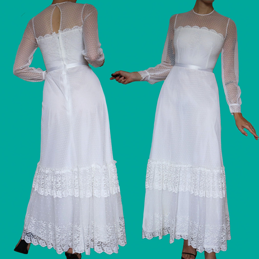 Berkertex white lace long sleeve wedding dress UK 12