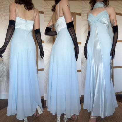 Baby blue satin & chiffon prom dress & shawl uk 10