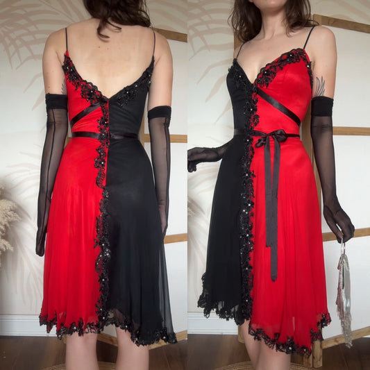 Yve London 100% silk red & black dress uk 14