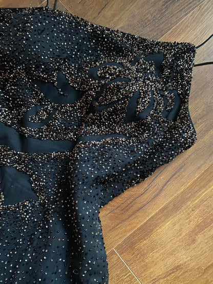 Yve London black beaded evening dress uk 12
