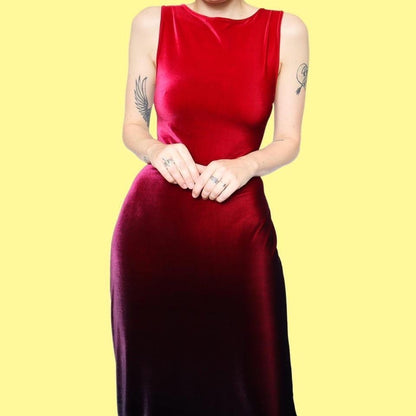 Red & black ombré velvet evening dress UK 10