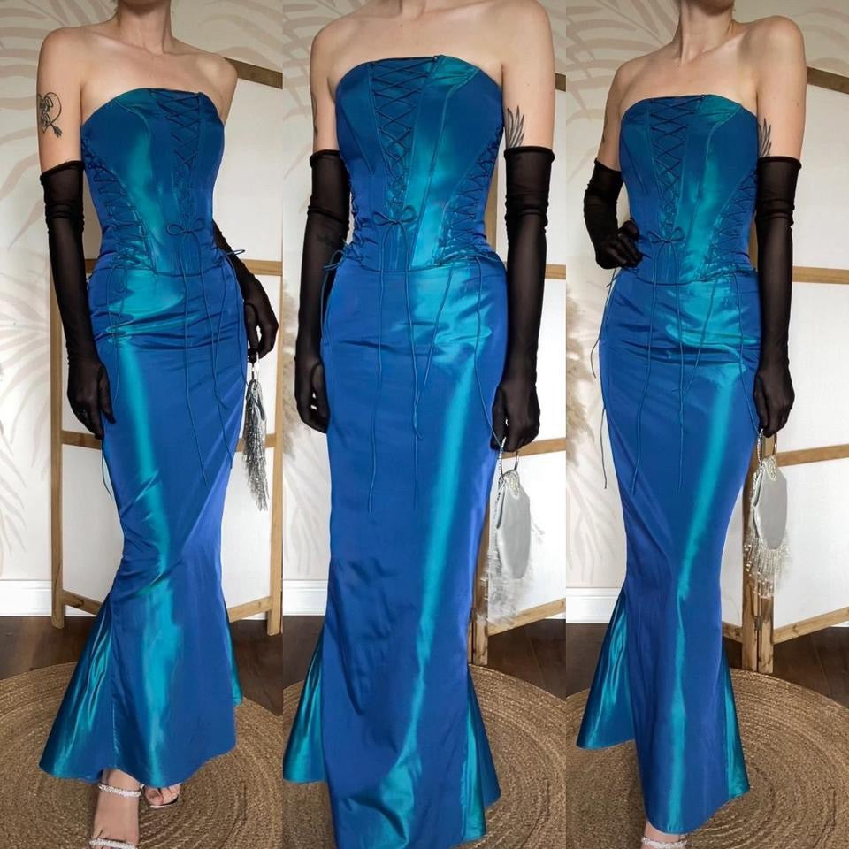 John Charles blue taffeta 2 piece prom set uk 10