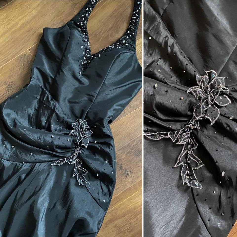 Black Jora halter-neck fit & flare prom dress uk 12