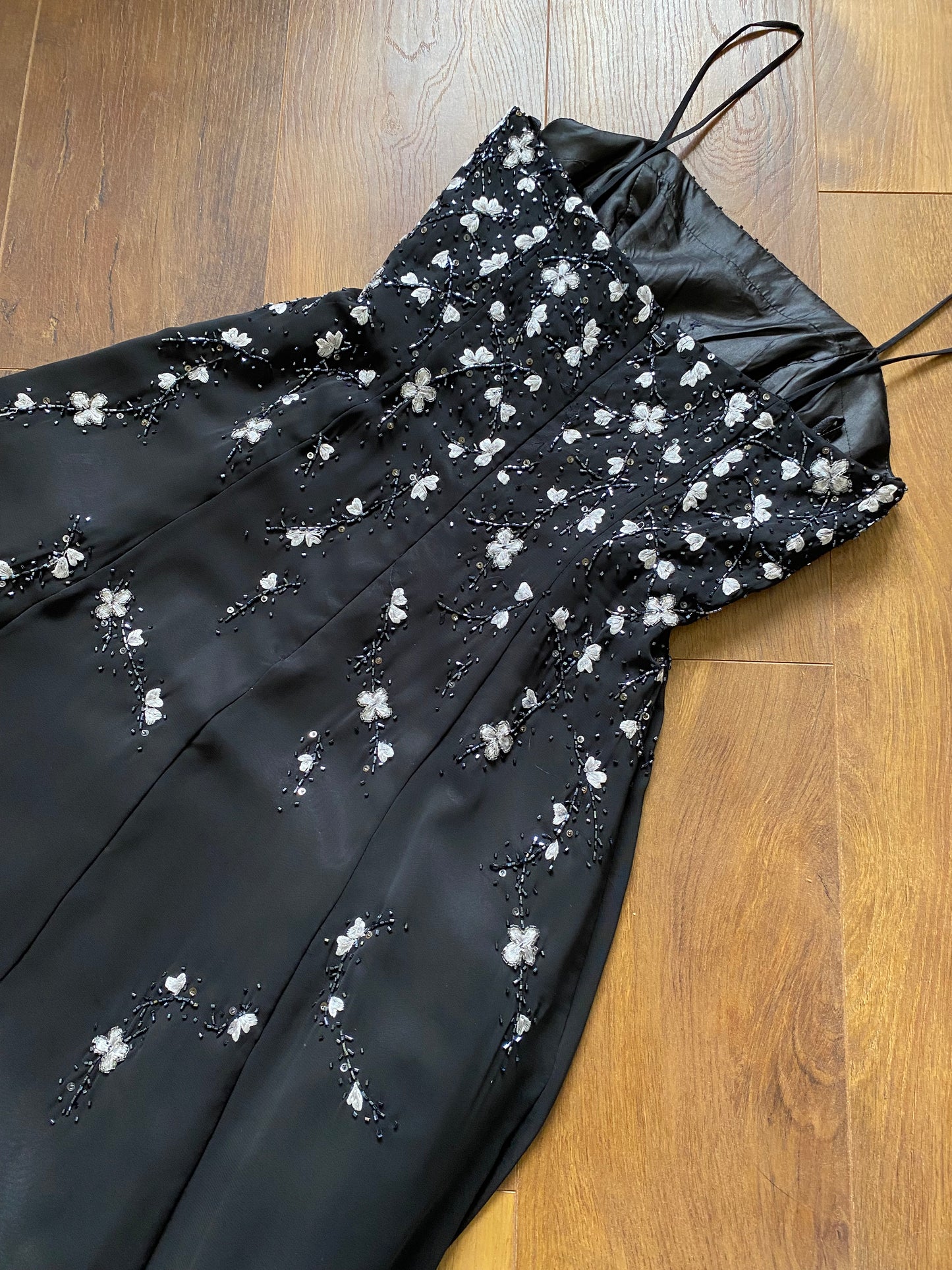 Black a-line beaded prom dress & shawl uk 10