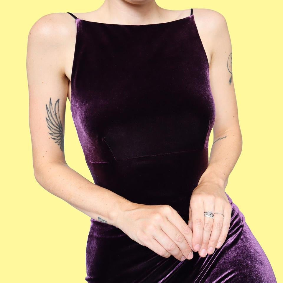 Dark purple velvet evening dress UK 10