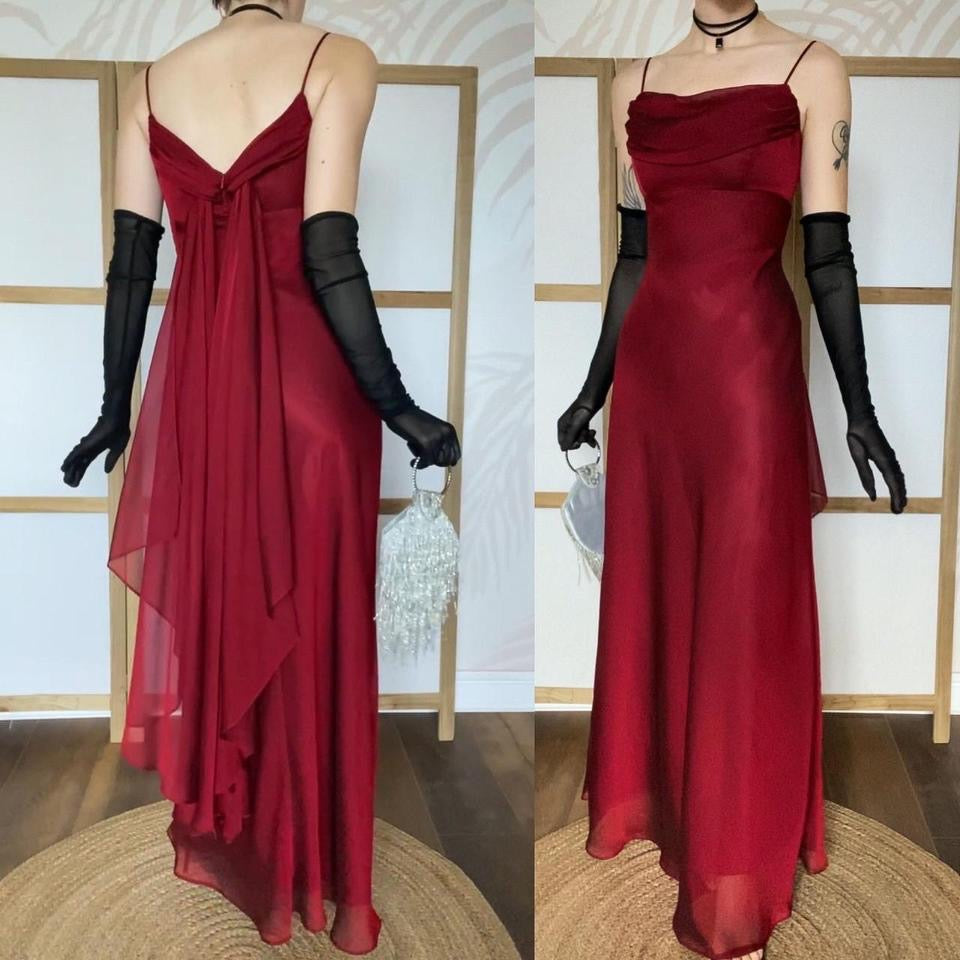 Tiffanys red chiffon evening prom dress UK 12