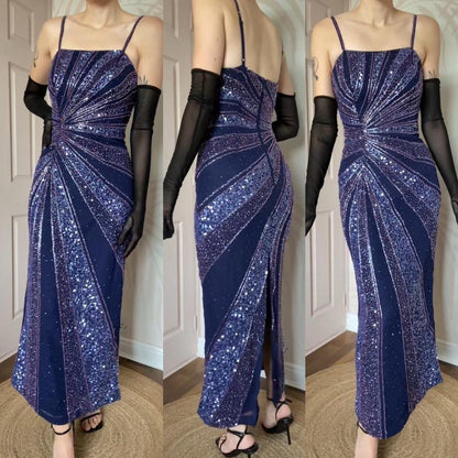 Purple Kaleidscope fitted sequin & beaded evening dress UK 12