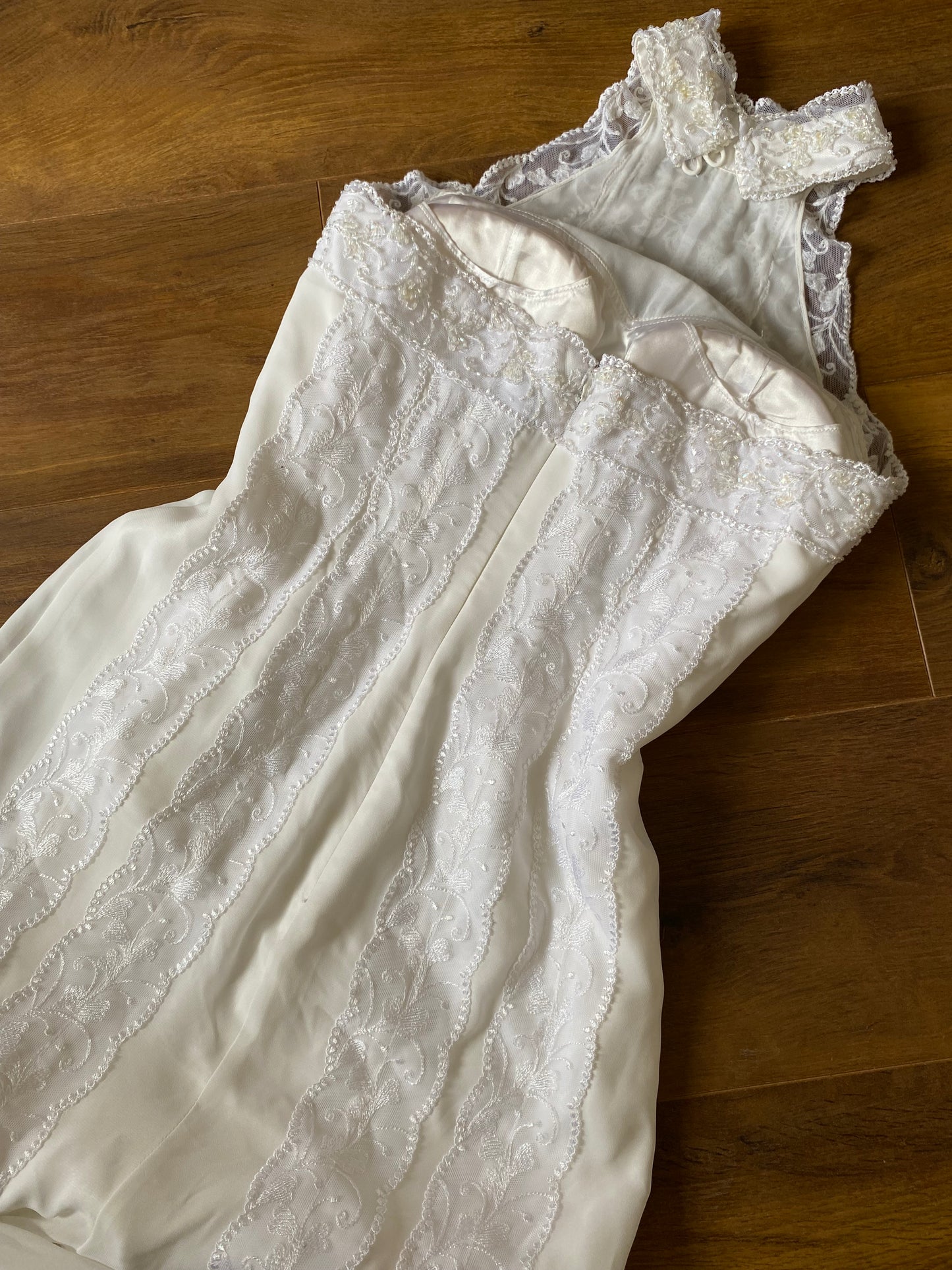 Frank Usher white lace high neck beaded wedding dress UK 12