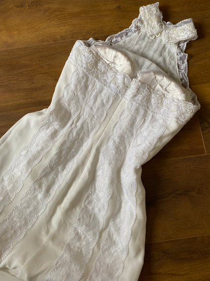 Frank Usher white lace high neck beaded wedding dress UK 12