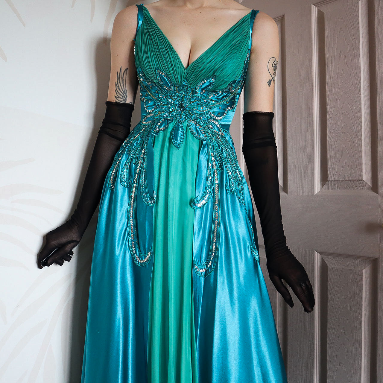 Blue & Green Butterfly Evening Gown UK 6
